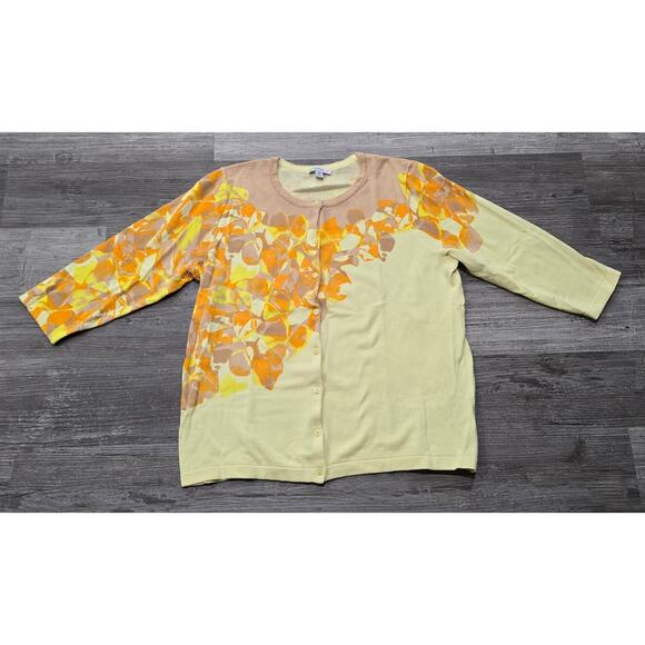 Isaac Mizrahi Live! Yellow Floral Print Crew Neck Button Front Cardigan Sweater - Picture 8 of 8
